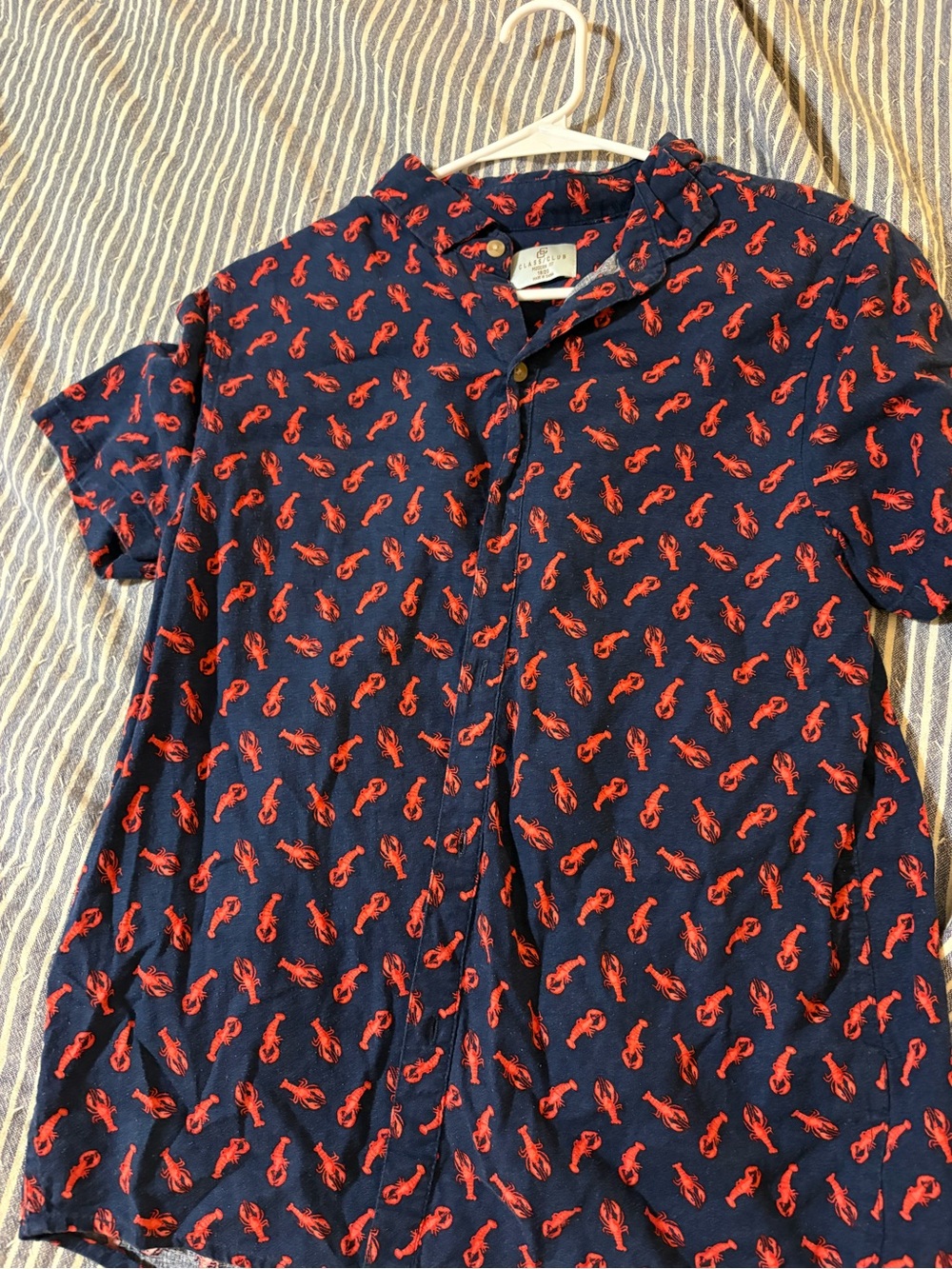 Class Club kids Navy Short-Sleeve Button-Down Shirt with Red Lobster Print